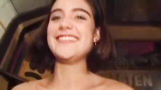 A girl with a large bush has sex, showcasing her unique charm in this feedee brunette video