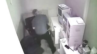 The hidden camera has captured the process of fucking on the job