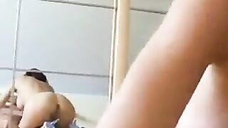 A couple enjoys private moment, with impressive oral skills