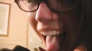The fool was happy wearing glasses and getting his dick sucked