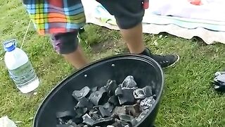 Outdoor foursome sex with Russian students