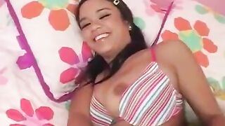 Young brunette gets her pussy smashed by a huge dick