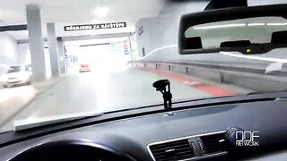 A chick got a blowjob while she was driving the car