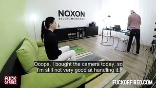 Brunette babe fucked on the table by a casting agent