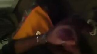 The guy rubbed his cock in front of the mirror and felt great