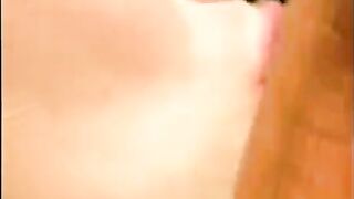 A guy made a cumshot on the face of his girlfriend near the pool
