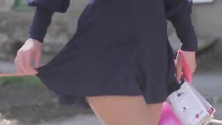 A very beautiful girl appears on camera wearing only stockings