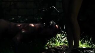 A cute blonde girl made a blowjob for her lover in the garden