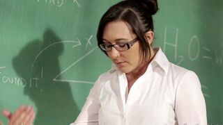 A girl is having fun with her teacher in an intimate way