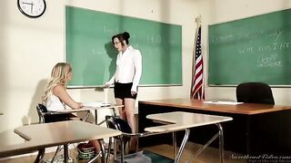 A girl is having fun with her teacher in an intimate way