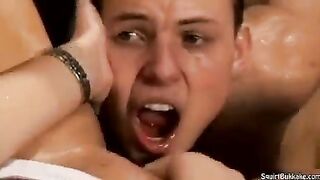 Bukakke in the mouth with a hot cumshot, great stuff!