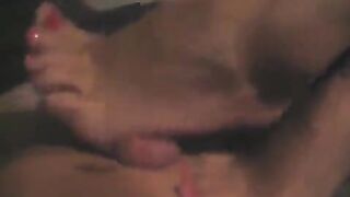The man masturbates his cock with his hand until he comes