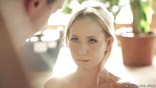 A cute blonde from Budapest gently satisfies her husband on horseback