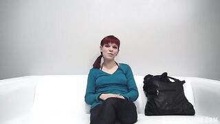 Redhead 18-year-old agreed to show her nipples and make a blowjob at casting