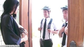 A girl was fucked by two Jehovah's witnesses in a threeway sex