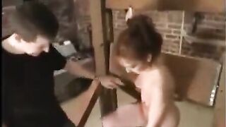 A sexy girl in bondage is fucked with a vibrator and a cock
