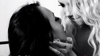 Two lesbians have fun with dildo on the bed
