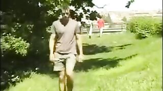 A man masturbates his big dick in the hayloft, experiencing intense pleasure