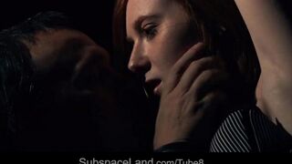 A red-haired girl was raped in a dark room, her eyes filled with tears
