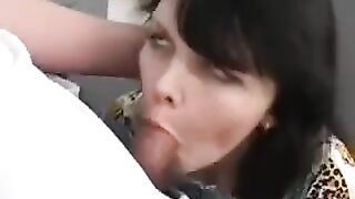 The husband caught his wife watching porn and now she is giving him a blowjob