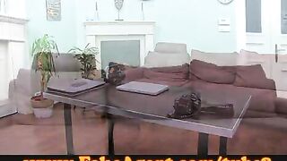 Skinny babe answers an ad and gets fucked on the couch