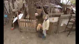 A hot chick from Russia is fucking outdoors in the village