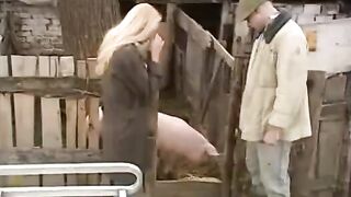 A hot chick from Russia is fucking outdoors in the village