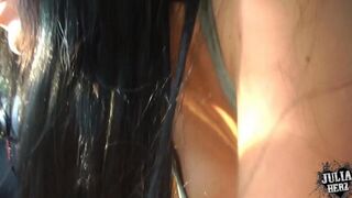 Blowjob with a girl who has beautiful big natural tits in the car