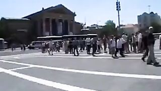 A beautiful model has sex right in the public area