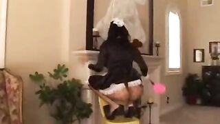 The husband fucked the housekeeper while his wife was working
