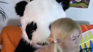 A hot woman has sex with a bear in the style of Panda