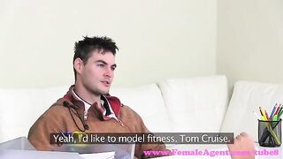 Blonde girl is fucking on the couch at the casting