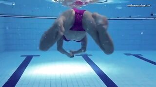 A hot and steamy naked swim in the pool