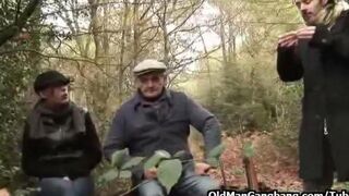 A father and son fuck her daughter and sister in the forest