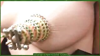 A guy with a needle in the labia to experience new sex