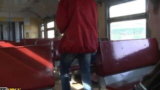 A girl was picked up on the train and fucked at home by a crowd