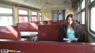 A girl was picked up on the train and fucked at home by a crowd