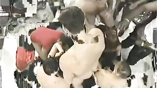 The crowd fucked a young chick with big boobs hard