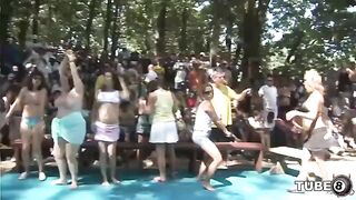 A girl is fucking with someone in the forest
