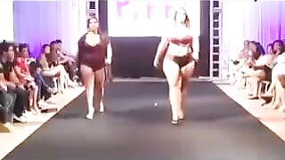 Fatty bitches in swimsuits are running on the camera