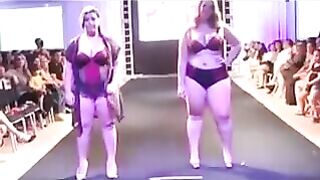 Fatty bitches in swimsuits are running on the camera
