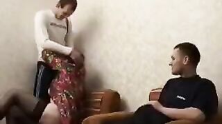 Mature woman fucked by her son and his friend