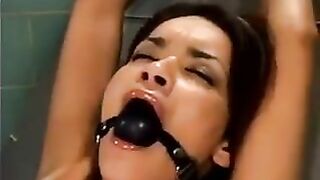 Girl was fucked by bald guy using a sex machine
