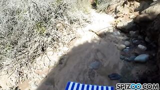 A girl with big natural tits has sex with a guy in nature
