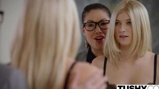 A blond girl in stockings takes a dick in her ass hole