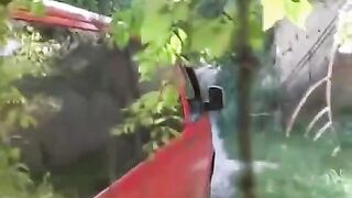 The man compressed breasts of girl near the car and then had sex with her