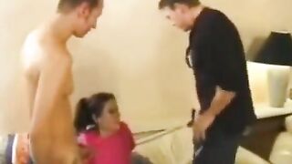 A depraved young nanny gives anal sex to her clients