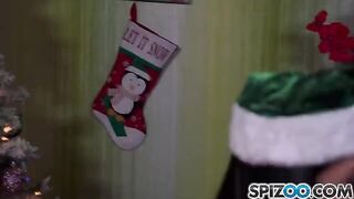 Two Snow Maidens are getting fucked by a fat Santa Claus on the couch