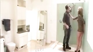 The wife, left alone, had sex with the plumber and her husband