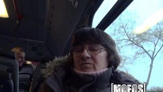 A cute girl was fucked in her ass directly on the bus